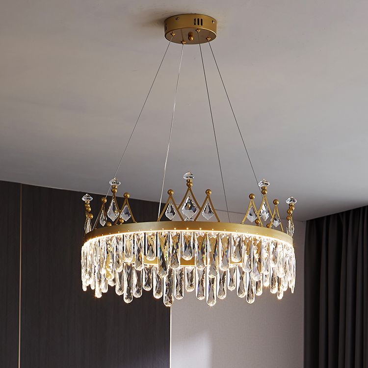 Contemporary Crown Chandelier Lights Crystal Pendant Ceiling Lights for Living Room