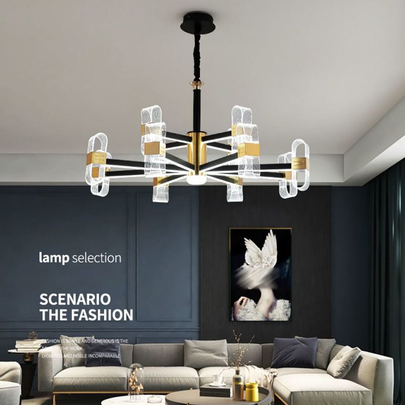 Metal Hanging Light Kit Postmodern Black-Gold LED Chandelier for Dining Room