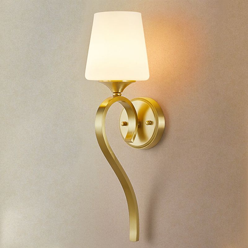 1-Light Wall Lamp Copper Wall Mount Lamp with Glass Shade for Living Room