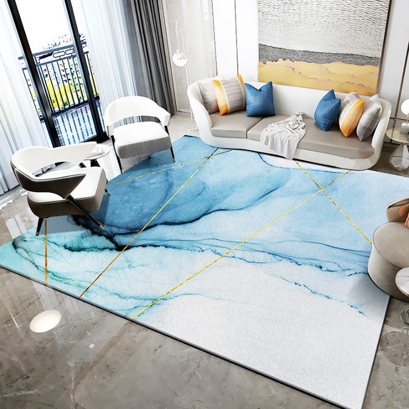 Modern Sitting Room Rug Multi Color Abstract Watercolor Carpet Polyester Anti-Slip Backing Rug