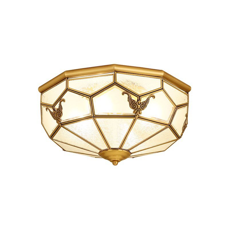 Vintage Dome Shaped Flush Light Frost Glass Flush Ceiling Light Fixture in Gold for Living Room