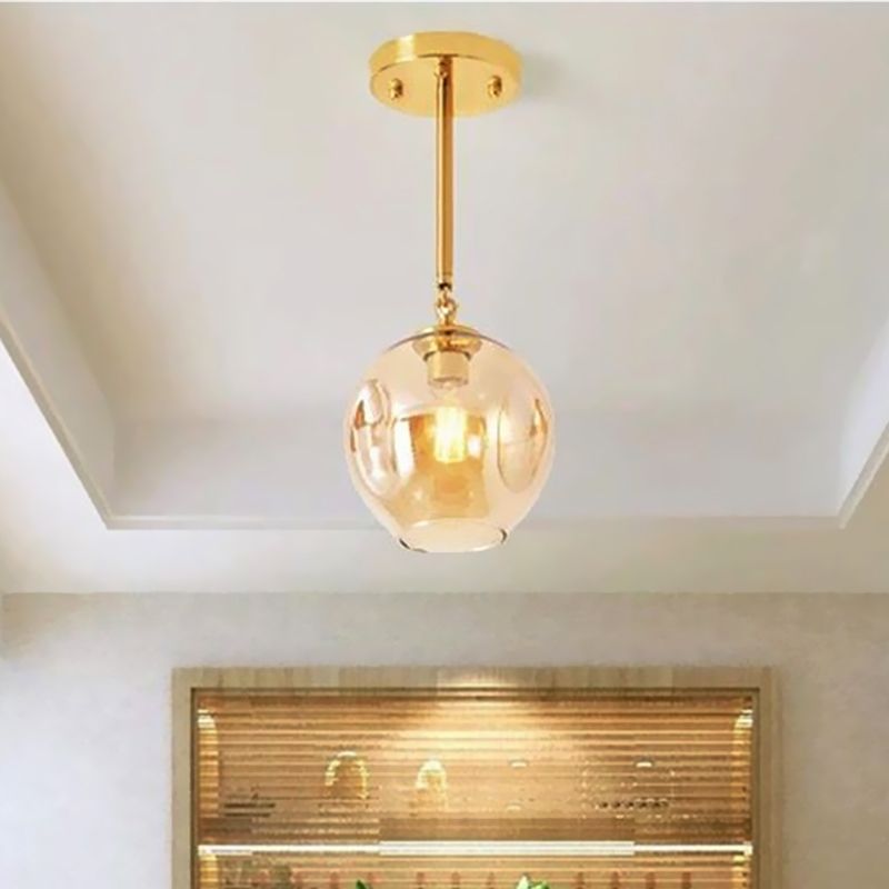 Concave Amber/Smoke Gray Glass Semi Flush Light Fixture Nordic 1 Light Ceiling Flush Mount for Hallway