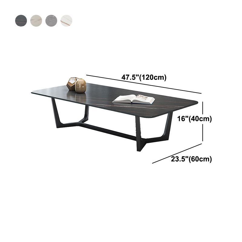Glam Style Rectangular Slate with Trestle Base Black Foot Coffee Table
