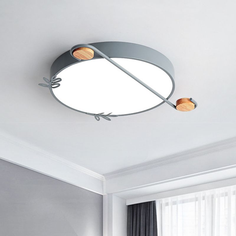 16"/19.5" Wide Drum Metallic Flushmount Lighting Simple Black/Grey/White LED Ceiling Light Fixture for Bedroom