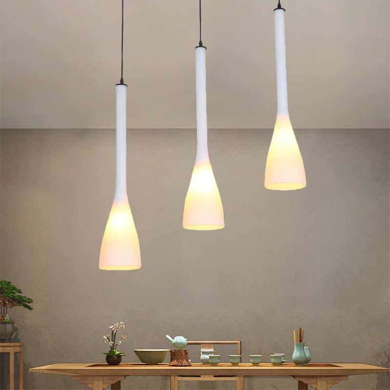 Frosted White Glass Funnel Hanging Lamp Contemporary 3 Bulbs Multi Light Pendant over Dining Table
