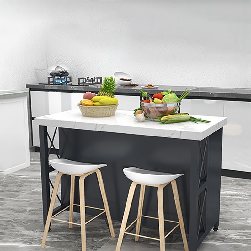 Modern Style Marble Kitchen Trolley Stationary Kitchen Trolley with Double Sided Cabinet