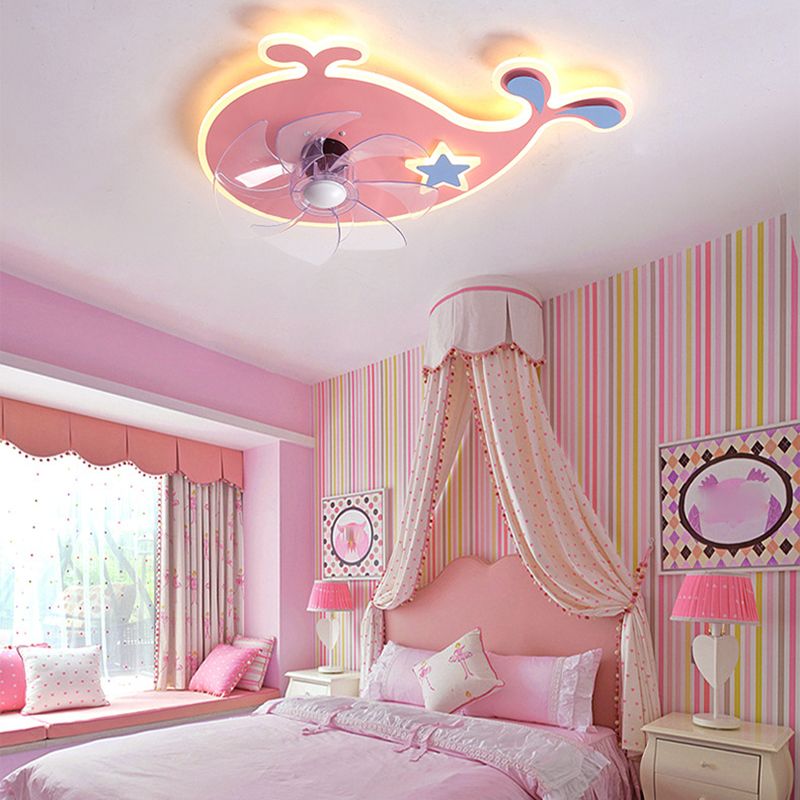 Pink / Blue Fan Mount Light Fixture Kids Style Ceiling Fan Lighting
