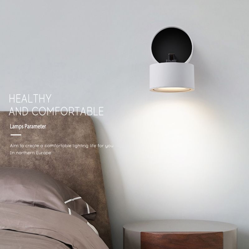 Modern Simple Aluminum Wall Light Cylinder Shape Rotatable Wall Lamp for Living Room