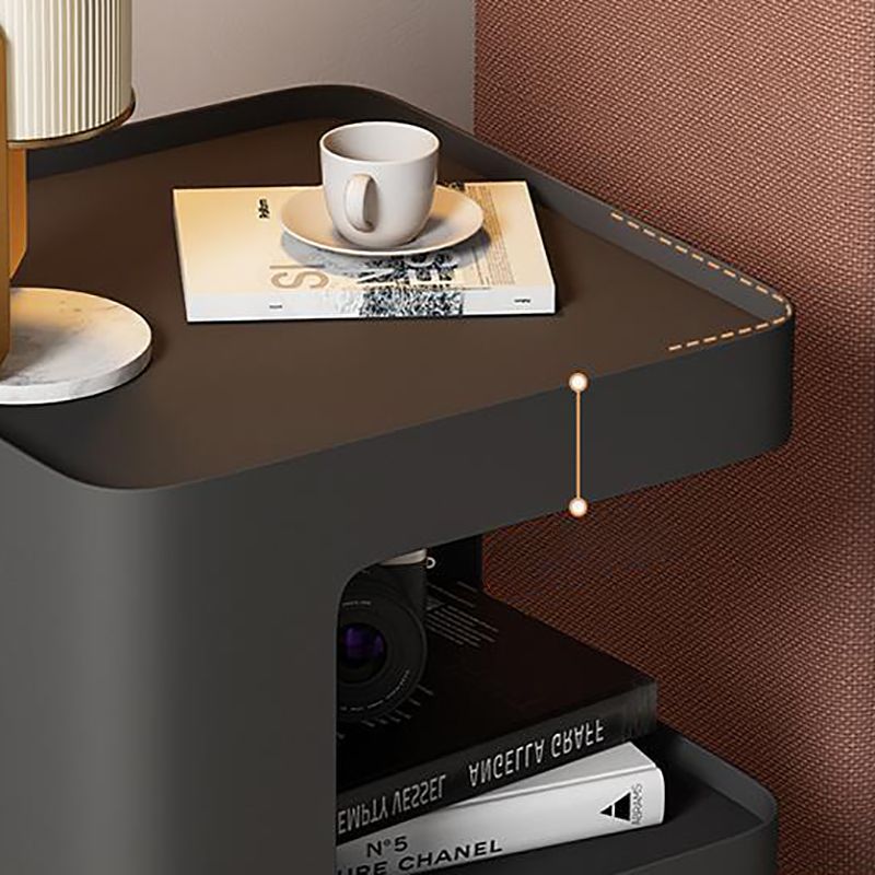 Metal Abstract Base End Table 21.65" Tall Square Top Side Table with Storage