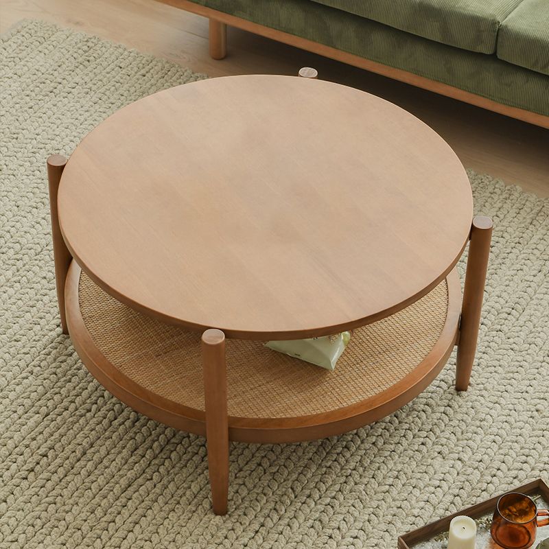 Scandinavian 4 Legs Coffee Table Round Wooden Coffee Table for Bedroom