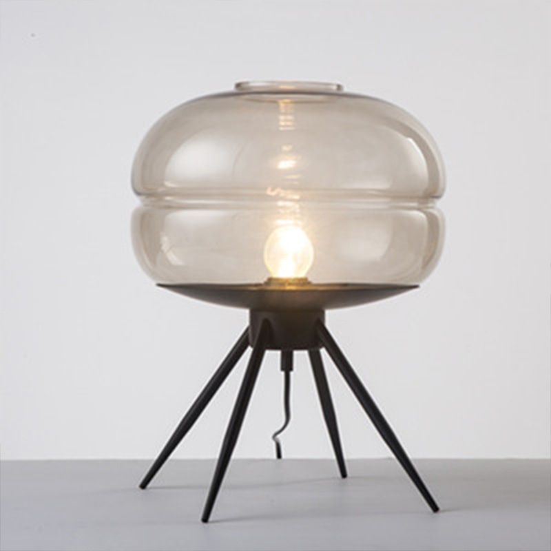 Black Drum Single Table Lamp in Modern Concise Style Wrought Iron Table Light with Glass Shade