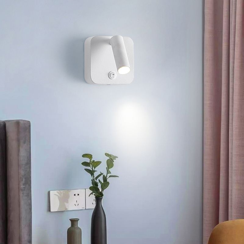 Modern Metal Wall Light Square 4" Wide Reading Wall Sconce with Switch for Bedroom