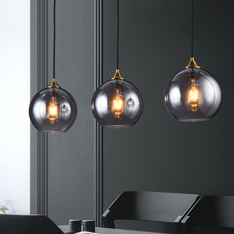 Apparecchiatura da illuminazione sospesa a cupola a sospensione Smoke Grigio Glass Brass Blook Set di fissaggio