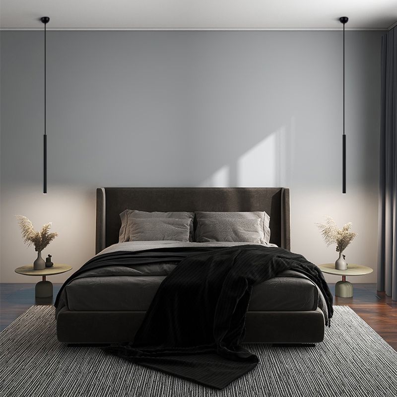 Contemporary Style Cylinder Shape Pendant Lights Metal Hanging Lamps in Black