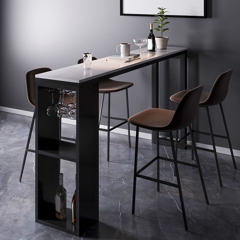 Modern Style Bistro Bar Table Rectangle Faux Marble Bar Table with Wine Glass Holders