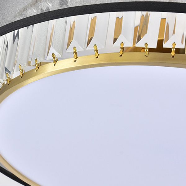 Modern Flush Light Drum Ceiling Lighting with Crystal and Fabric for Bedroom