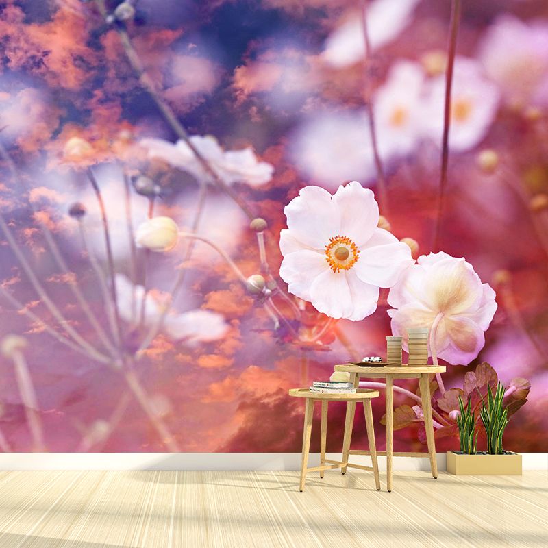 Customized Anemone Flower Mural Horizontal Photography for Sleeping Room