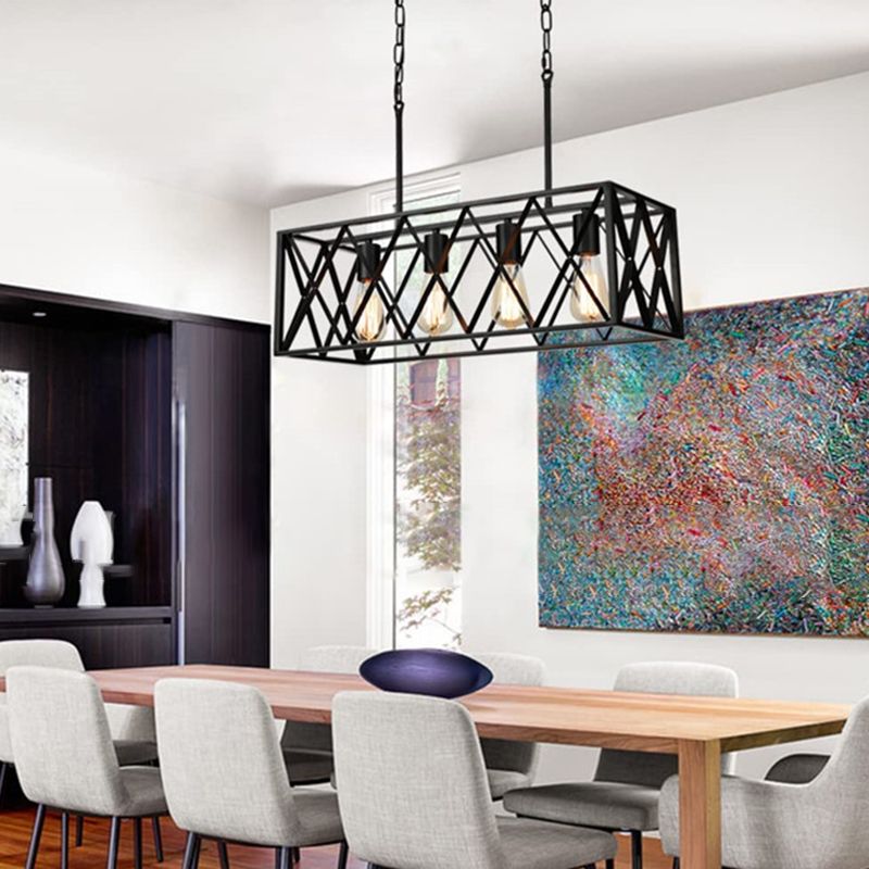 Industrial Pendant Light Rectangle Shape Island Light with Metal Shade for Dining Room