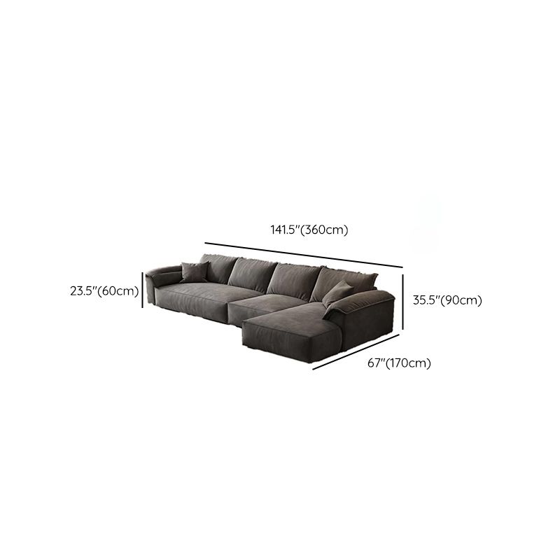 35"H Contemporary Sectional Sofa Grey Leather Cushion Back Sectional