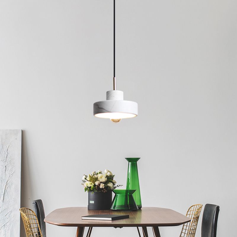 Lid Shaped Ceiling Light Minimalistic Stone Single Living Room Hanging Pendant Light in White