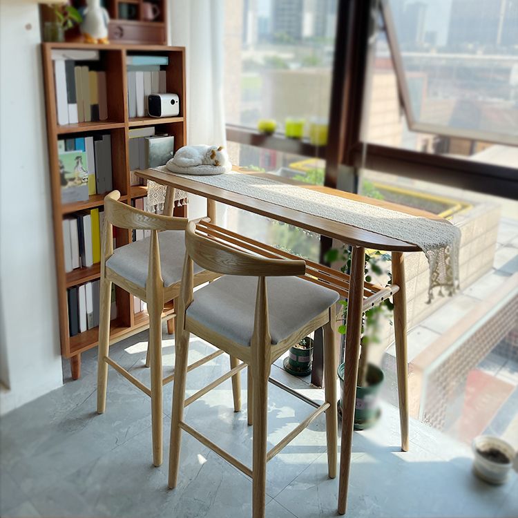 Natural Counter Height Pub Set 1/2/3 Pcs Solid Wood Bar Table and Upholstered Stools