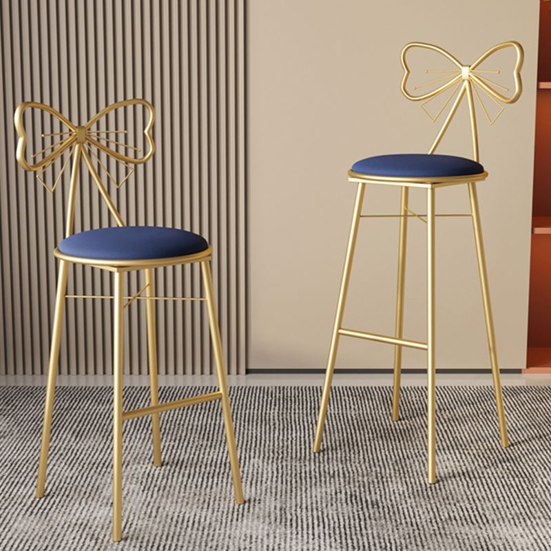 Glam Armless Backrest Counter Stool Iron Cashier Bar Stool with Cushion and Pedal