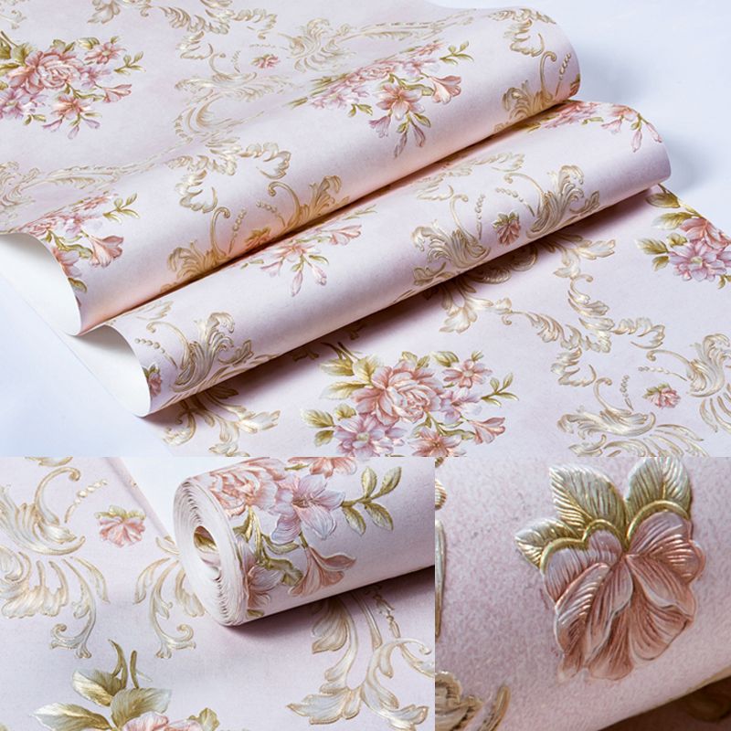 Washable Peonies Print Wallpaper Non-Woven Fabric Rustic Wall Decor for Living Room