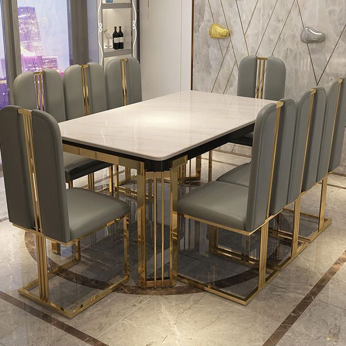 Rectangle Metal Base Table Glam Style Dining Table with 4 Legs
