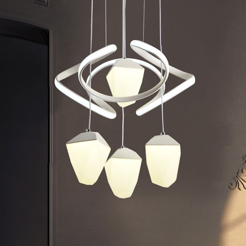 Pendre en cluster acrylique géométrique moderniste 4-Light White LED Suspension Laut de suspension avec faisceau de torsion