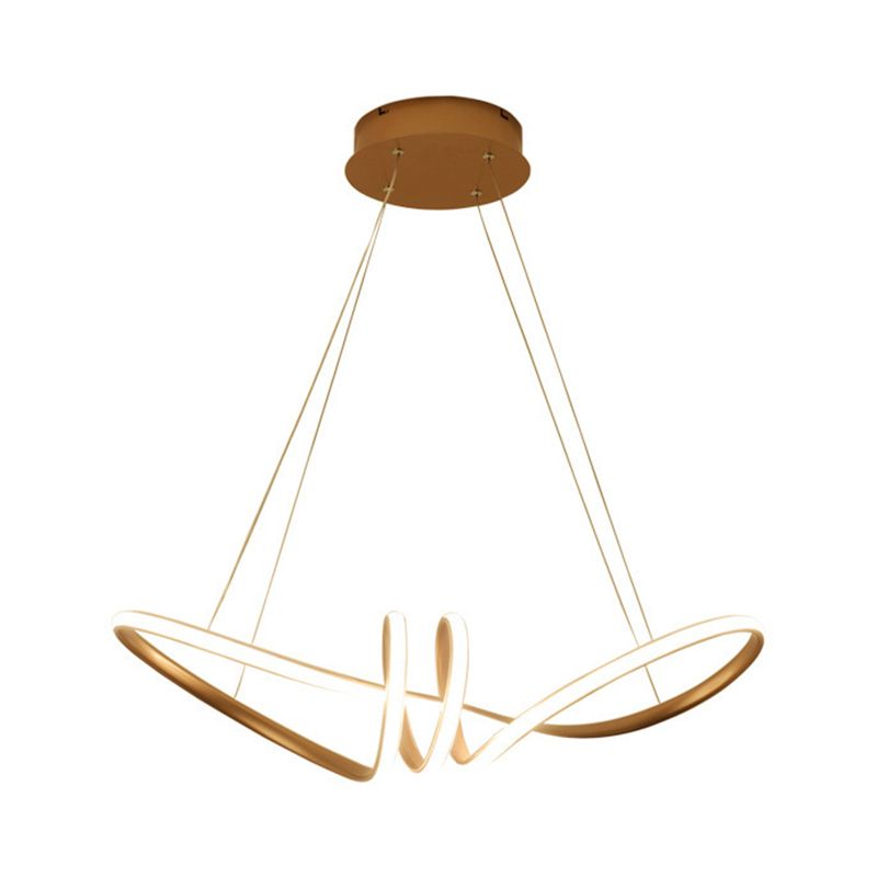 Minimalist Line Art Chandelier Metal Dining Room LED Hanging Pendant Light in Gold