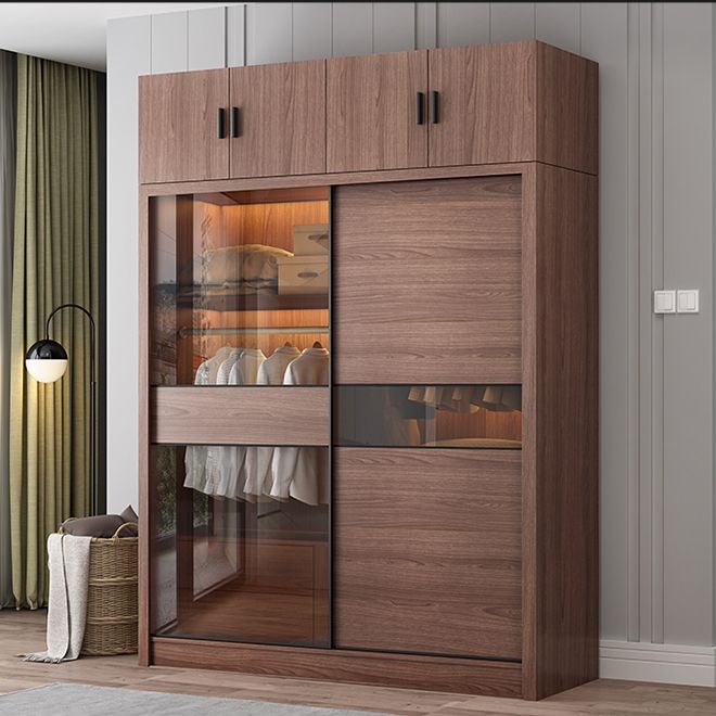 Brown Wardrobe Closet with Garment Rod Wooden Wardrobe Armoire