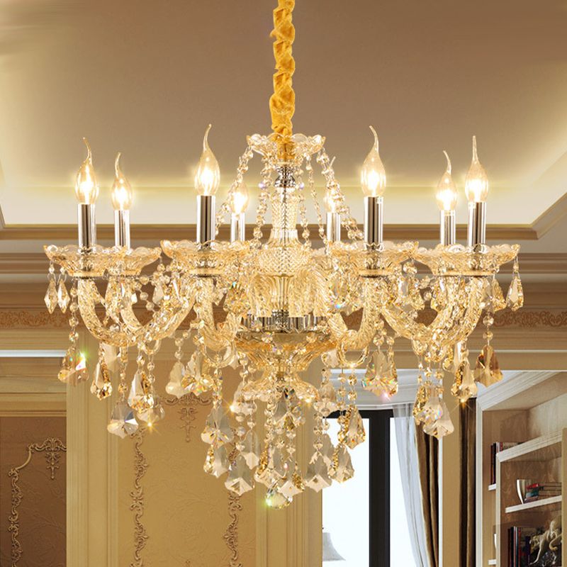 Lustre de style européen Light Gold Crystal Multi-Head Pendant Light pour le salon