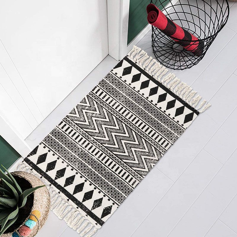 Élégant tapis de motif américain beige Cotton Bohemian Area Rapis Fringe pour chambre à coucher