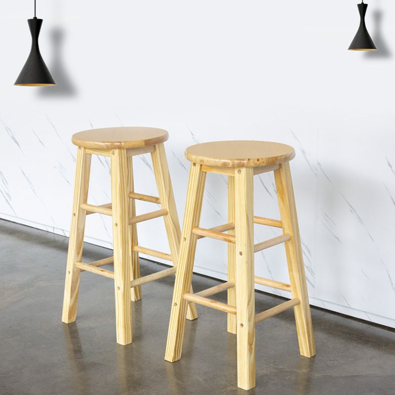 Modern Armless Backless Stool Wood Household Bar Stool with Wooden Seat and Pedal