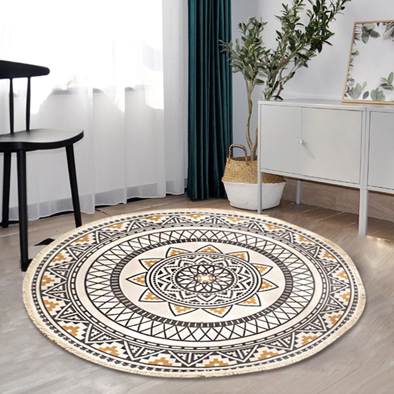 Boho-Chic Bedroom Rug Multicolor Mandala Rug Cotton Washable Area Carpet