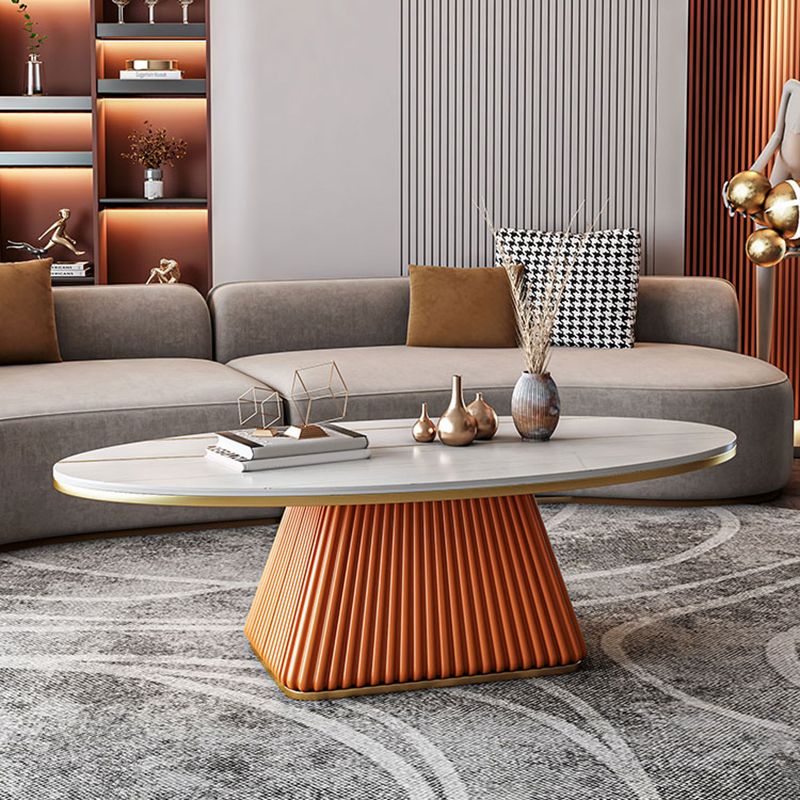 Glam Metal and Slate Cocktail Table Pedestal Coffee Table for Living Room
