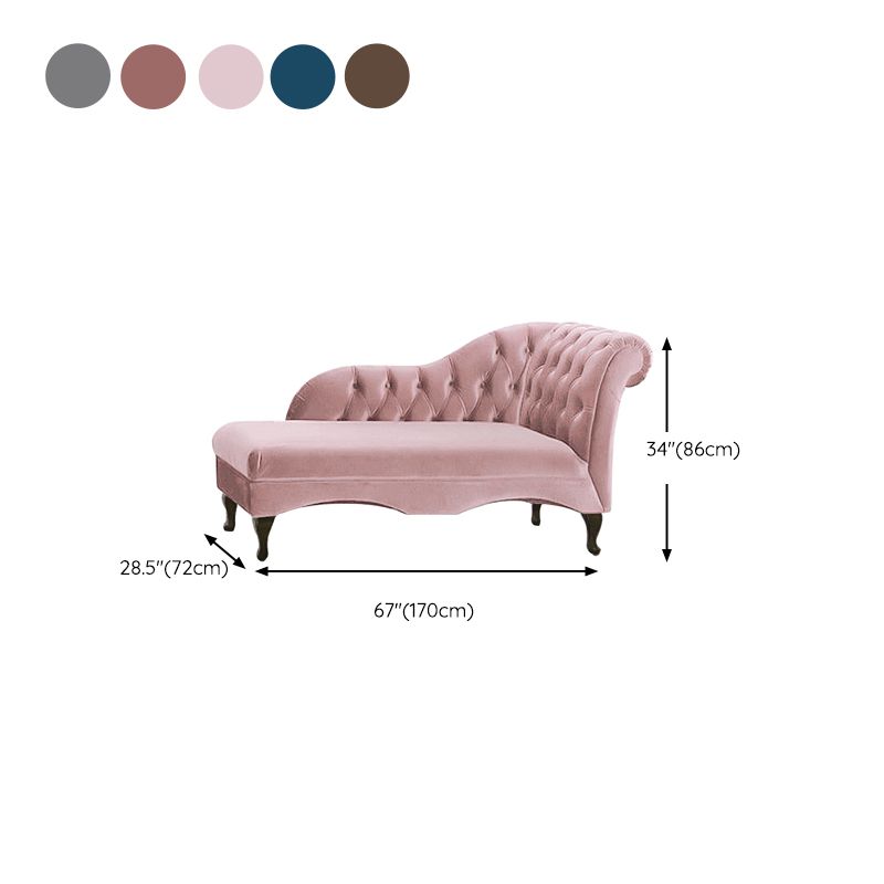 Living Room Rolled Arms Chaise Modern Style Velvet Chaise with Two Arms