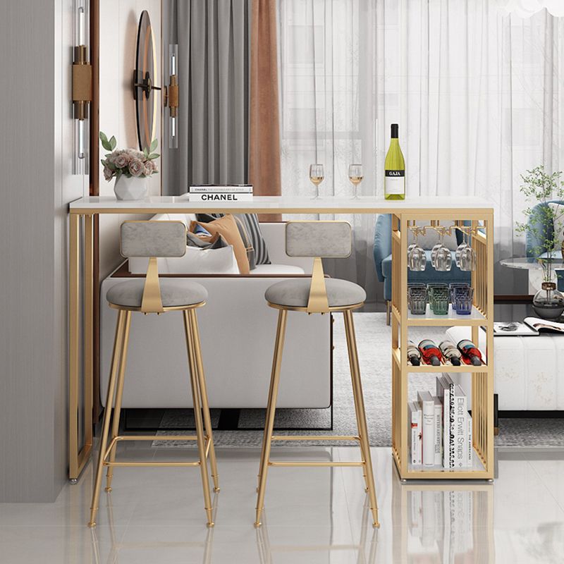 Luxurious Rectangle Marble Bar Table Set 1/3 Pieces Counter Table with Metal Stools