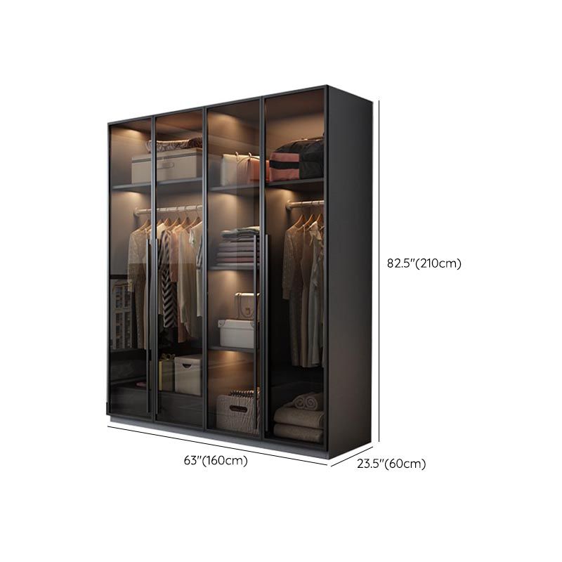 Modern Style Hinged Door Wardrobe for Bedroom Grey Cabinet with Glass Doors
