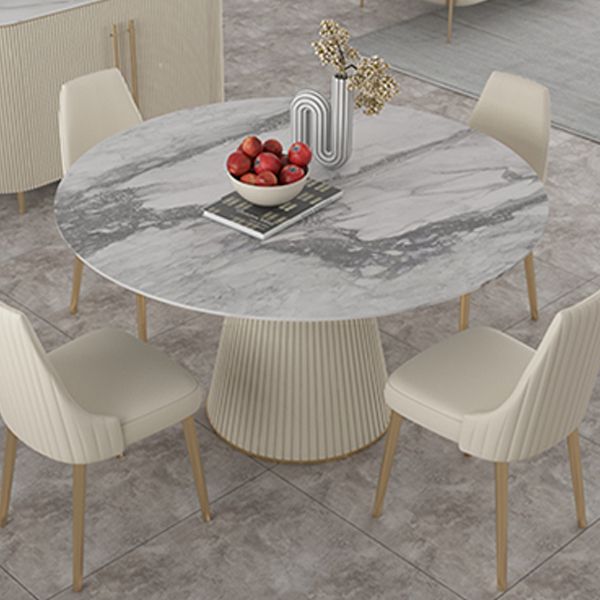 Nordic 1/2/5 Pieces Dining Set with Stone Round Table and Leather Chairs Dining Set
