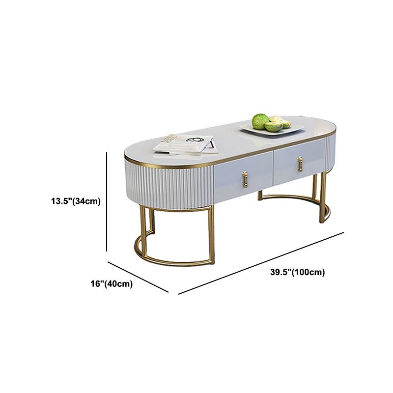 Contemporary Coffee Table with Storage Drawer and Golden Frame Base