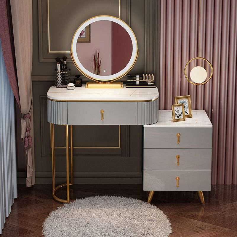 Contemporary With Drawer Gray Wooden Mirror Bedroom Make-up Vanity