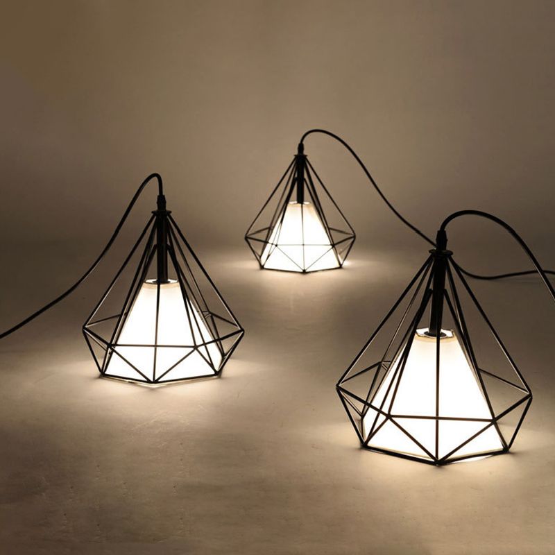3 Lights Diamond Pendant Industrial Metal Ceiling Pendant with Hanging Cord for Restaurant
