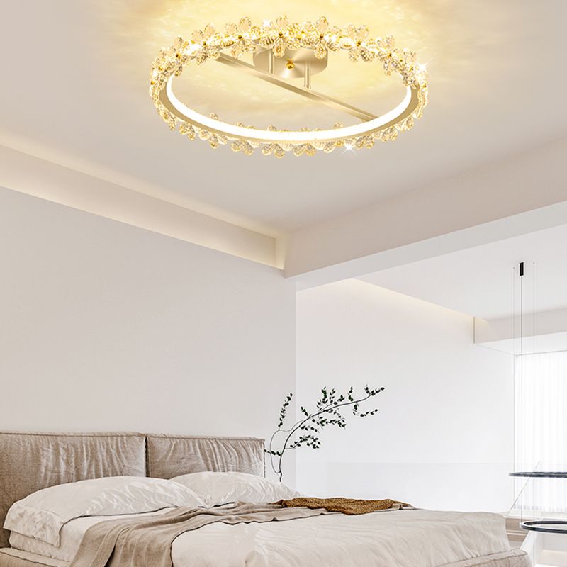 LED Modern Crystal Flush Mount Circle Shape Ceiling Light with Acrylic Shade for Passage