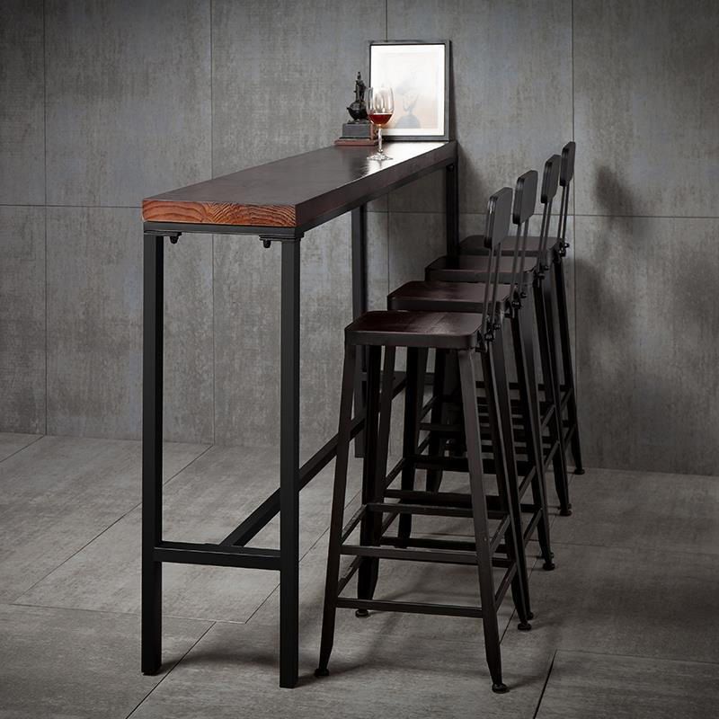 Industrial Bar Height Table Solid Wood Top Bistro Bar Table with Metal Base