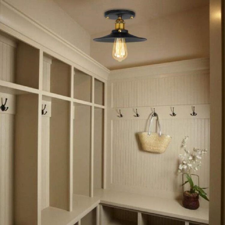 Industrial Retro Iron Ceiling Light Cone Shape Flush Mount in Black