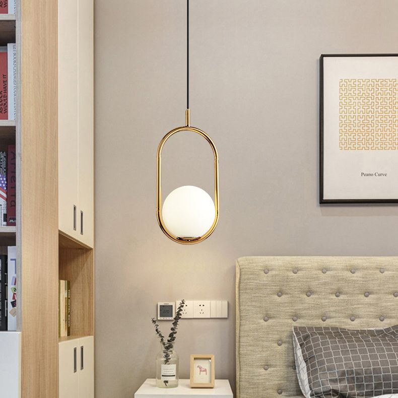 Lampada a sospensione di anello in metallo Ellisse Minimalista moderno Minimalista Light a sospensione a sospensione in vetro bianco