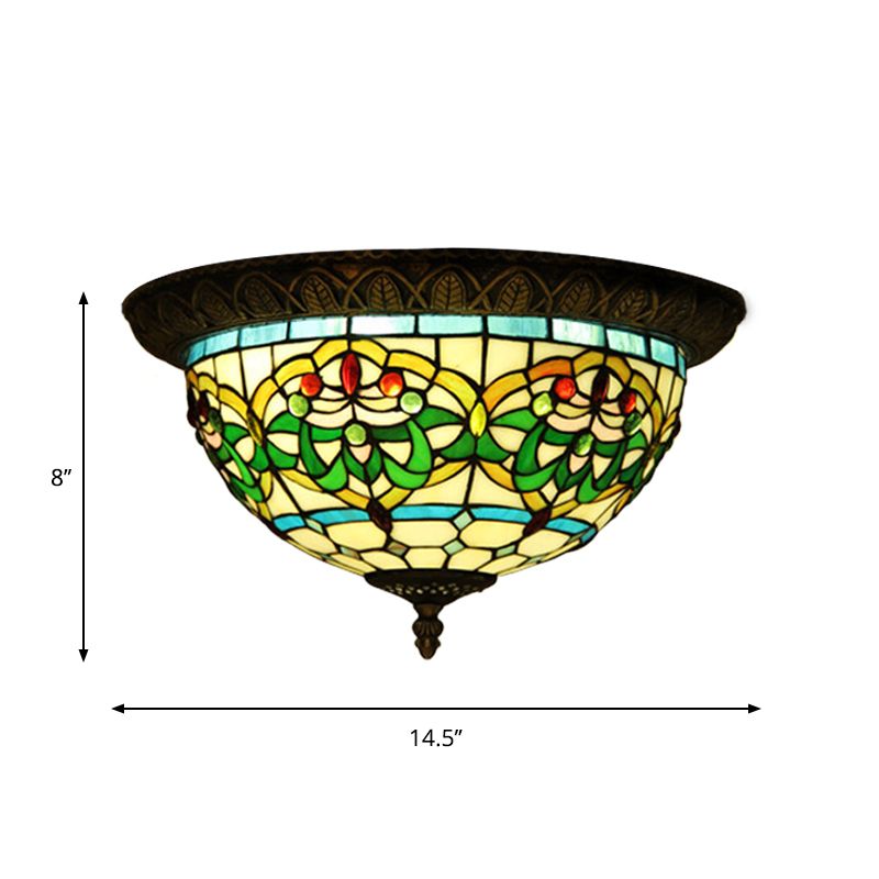 2-Bulb Corridor Flush Light Tiffany Bronze Ceiling Mount Lamp with Ribbon Stained Glass Shade