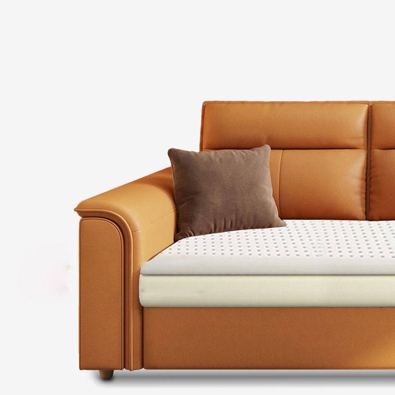 Scandinavian Orange Futon and Mattress Flared Arms Futon Sleeper Sofa with Storage