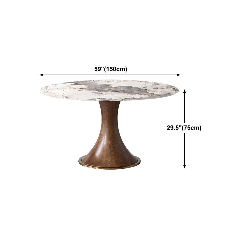 Round Sintered Stone Dining Table Modern White Furniture with Pedestal Base